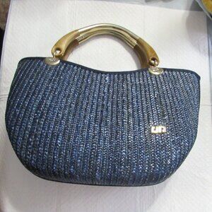 Pier Giorgio Vintage 1980’s blue woven straw purse handbag tote